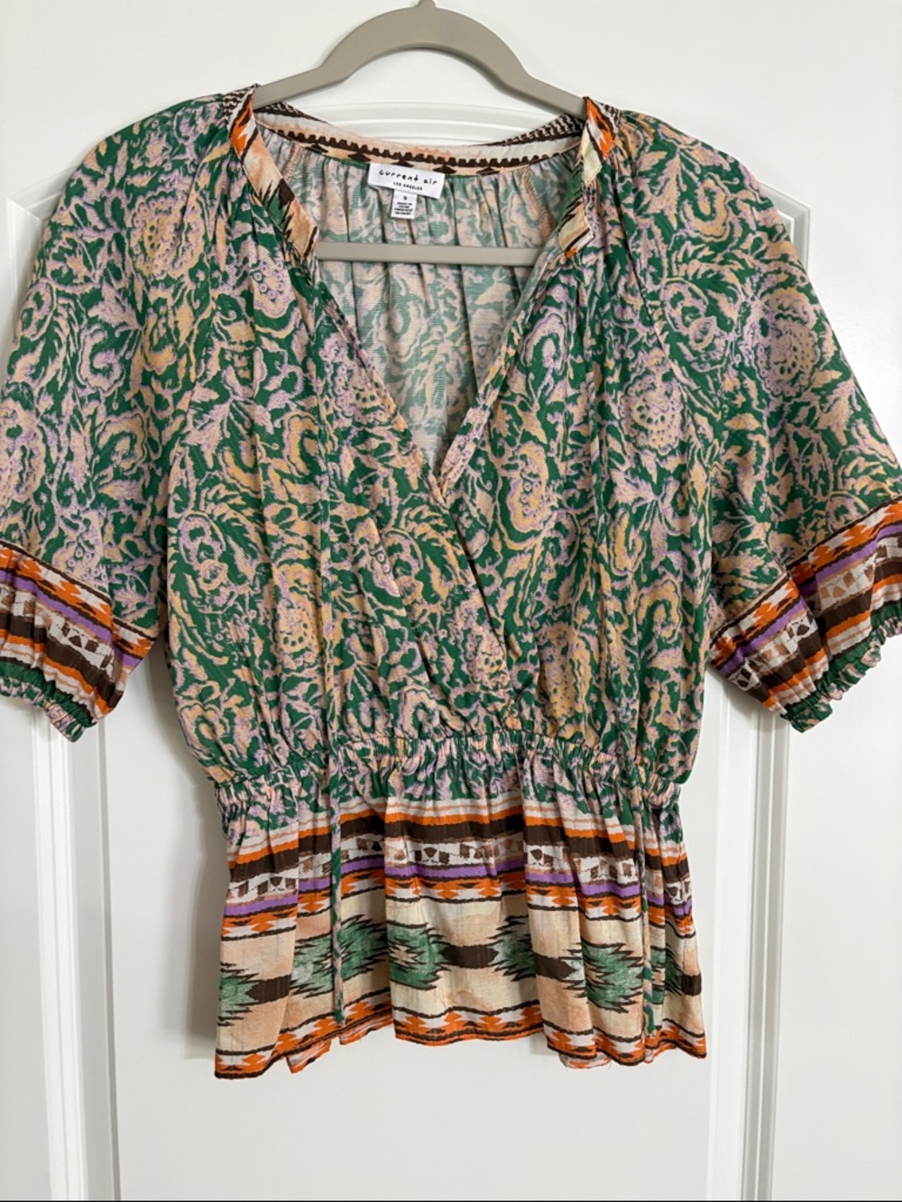 Market & Spruce Green Floral Mix-Print Peasant Blouse